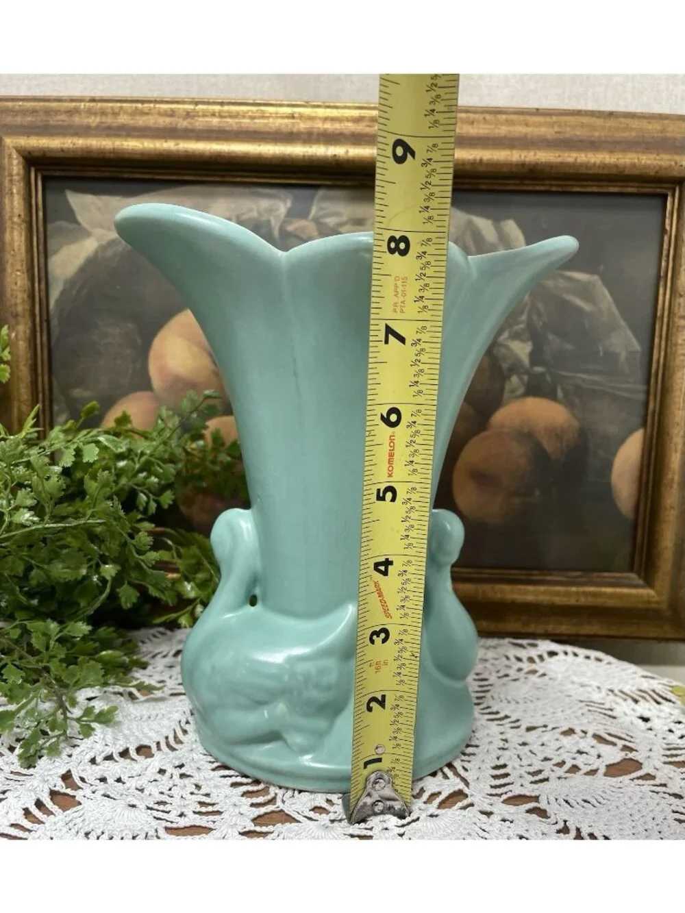 Green Blue Double Swan Pottery Vase Mid Century Modern Beautiful Soft Teal Color